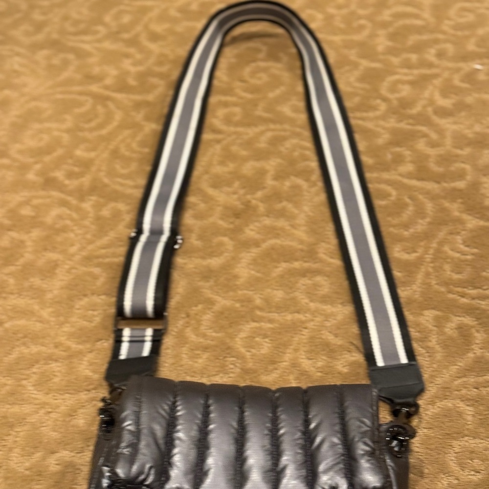 Quilted Crossbody Bag with Striped Strap